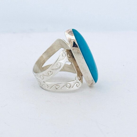 Bold Statement Turquoise Ring Sterling Silver 925 Filigree Band Size 9.5, 13.42g - Picture 2 of 11